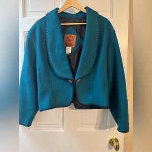 Mid-West Garment Co Teal Shawl Collar Blazer | Vintage Inspired Statement Jacket